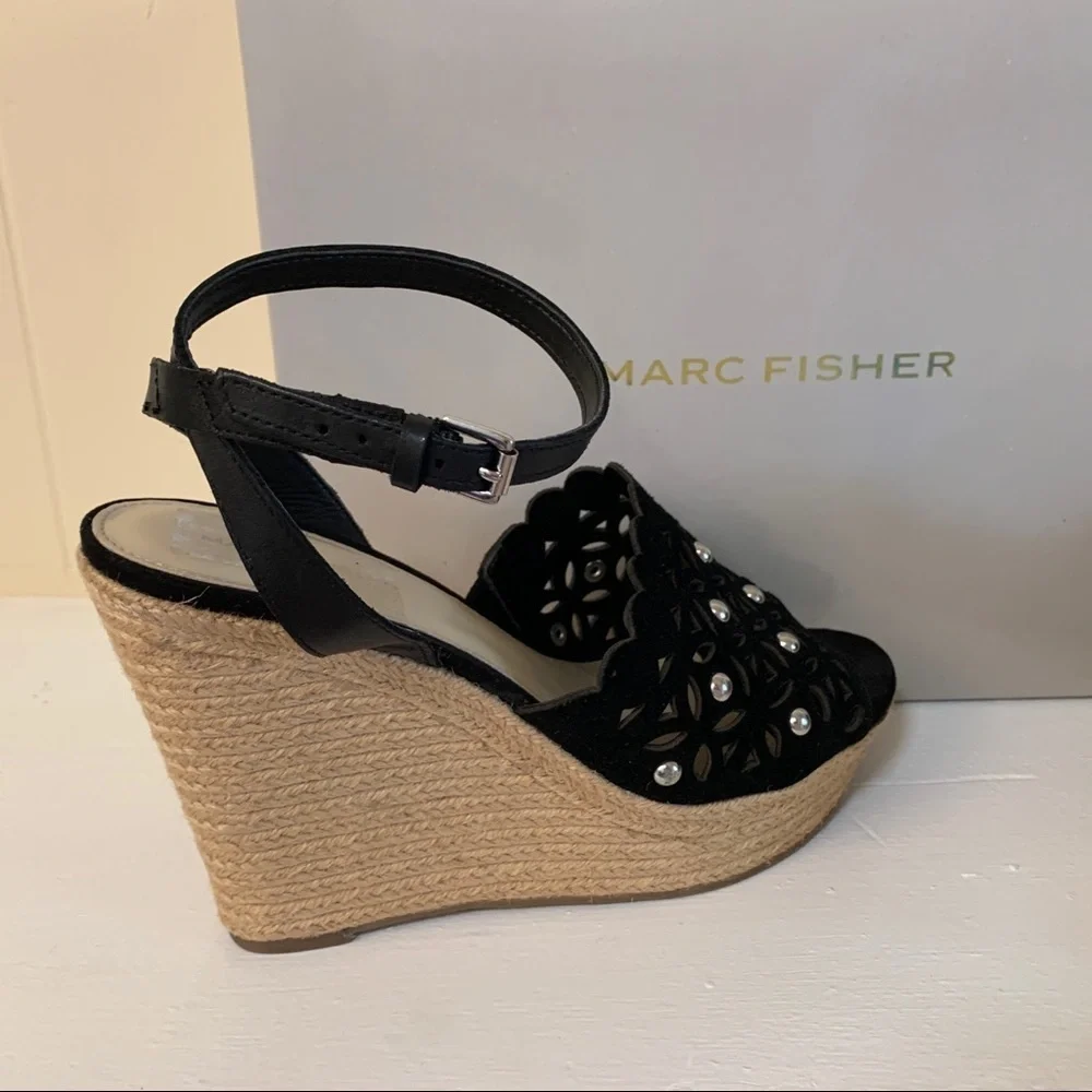 Marc Fisher Hata Espadrille Wedge Sandal, 9.5 blk